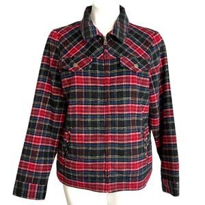 Christopher and Banks Trucker Jacket Size M Plaid Zip Front Wool Blend Coat